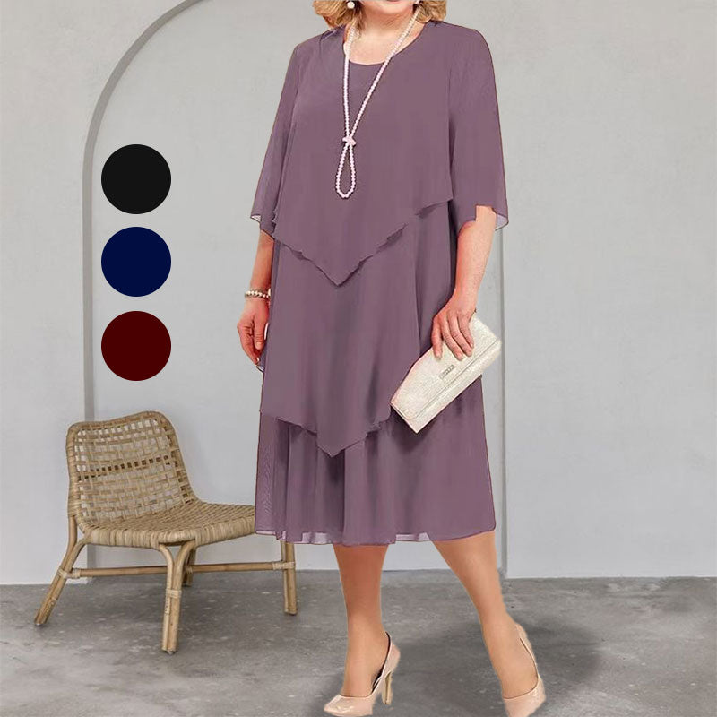 💖Vestido midi en capas de talla grande-ES