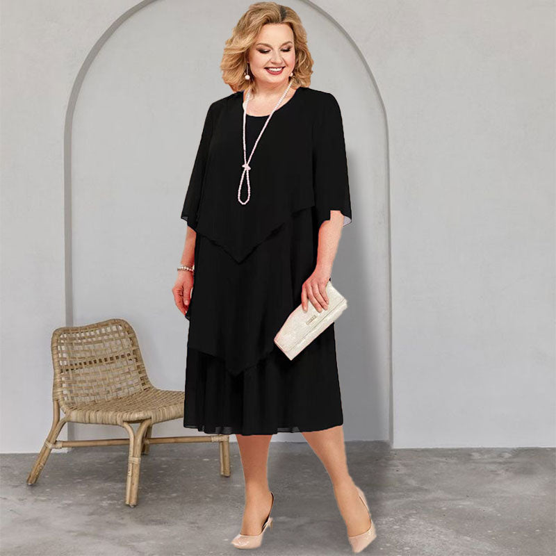 💖Vestido midi en capas de talla grande-ES