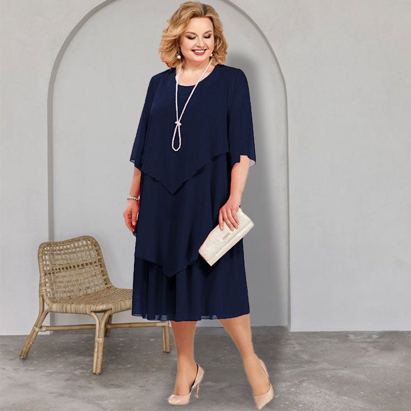 💖Vestido midi en capas de talla grande-ES