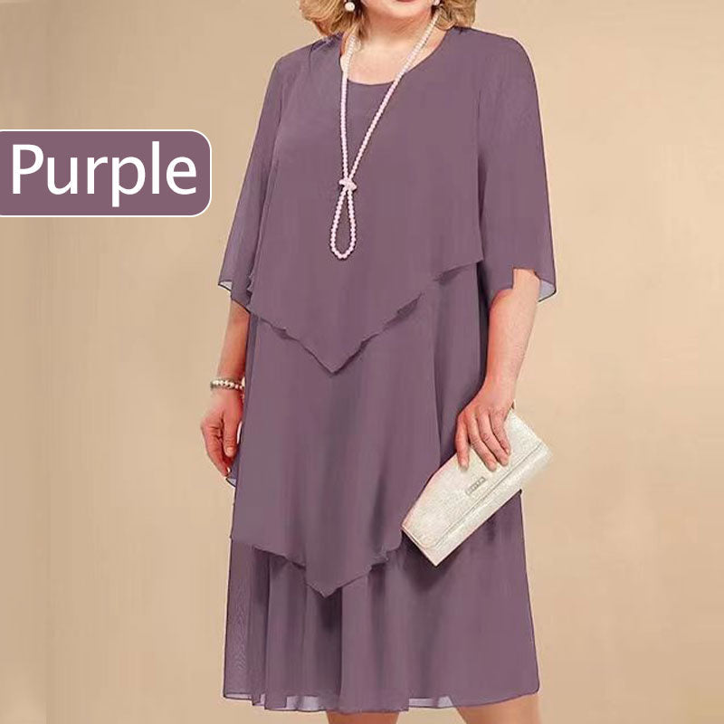 💖Vestido midi en capas de talla grande-ES