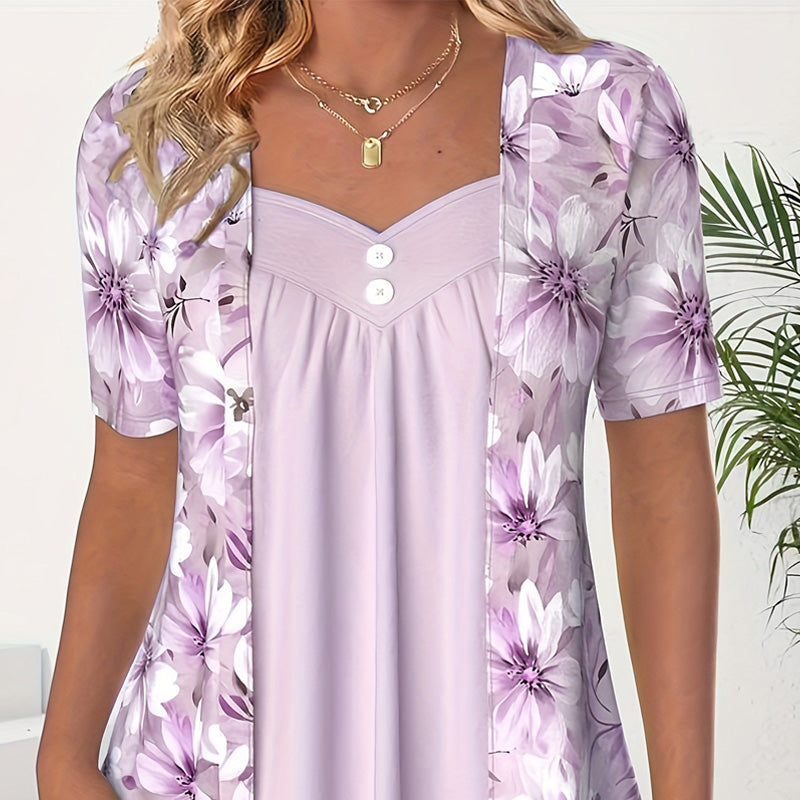 👚Moteriška lovatiesių palaidinė su netaisyklingos formos gėlėmis✨-LT