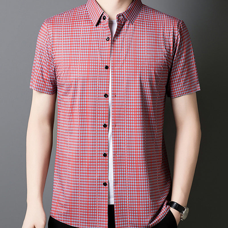 🔥Camisa de cuadros con botones de manga corta para hombre-ES