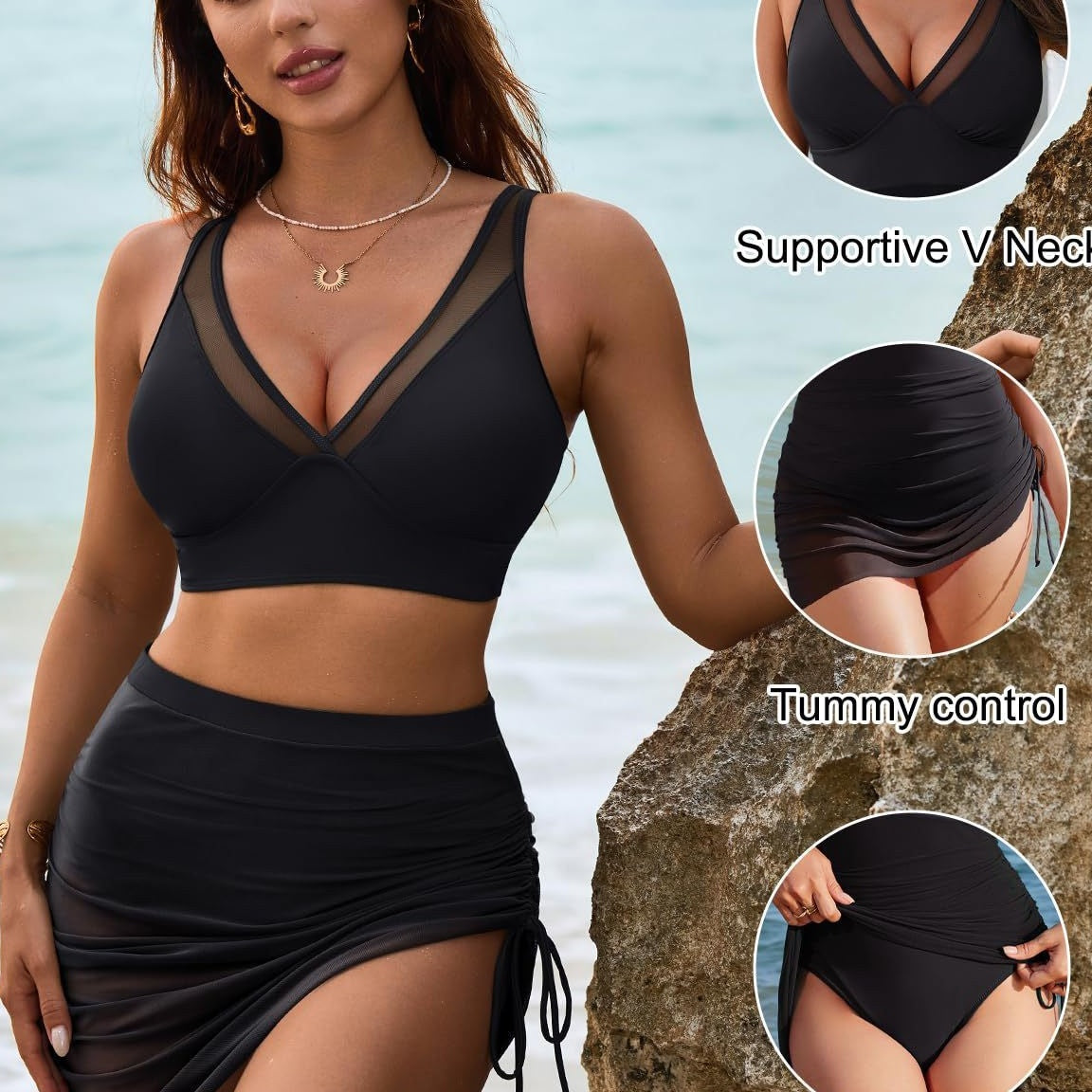 👙Σετ μπικίνι με ψηλή μέση και mesh-GR