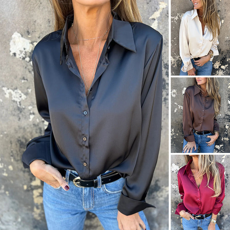 🎊Novedades de verano🎊 Elegante camisa de manga larga de satén-ES