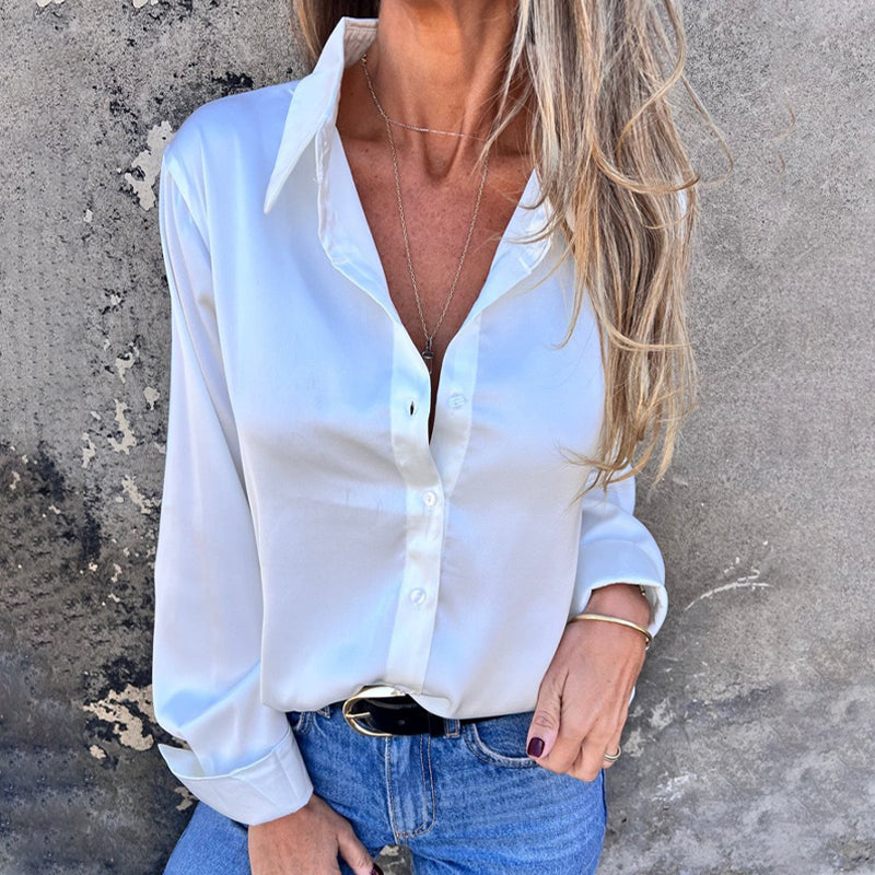 🎊Novedades de verano🎊 Elegante camisa de manga larga de satén-ES