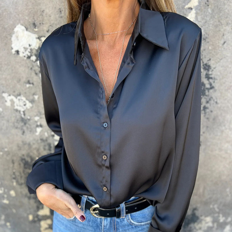 🎊Novedades de verano🎊 Elegante camisa de manga larga de satén-ES