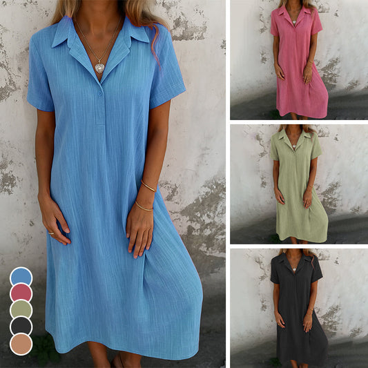 💃Vestido de mujer de manga corta en color liso-ES