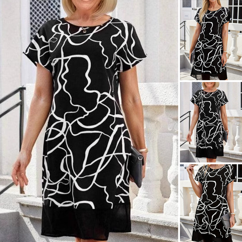 🎁🌸Vestido de cuello redondo y manga corta-ES
