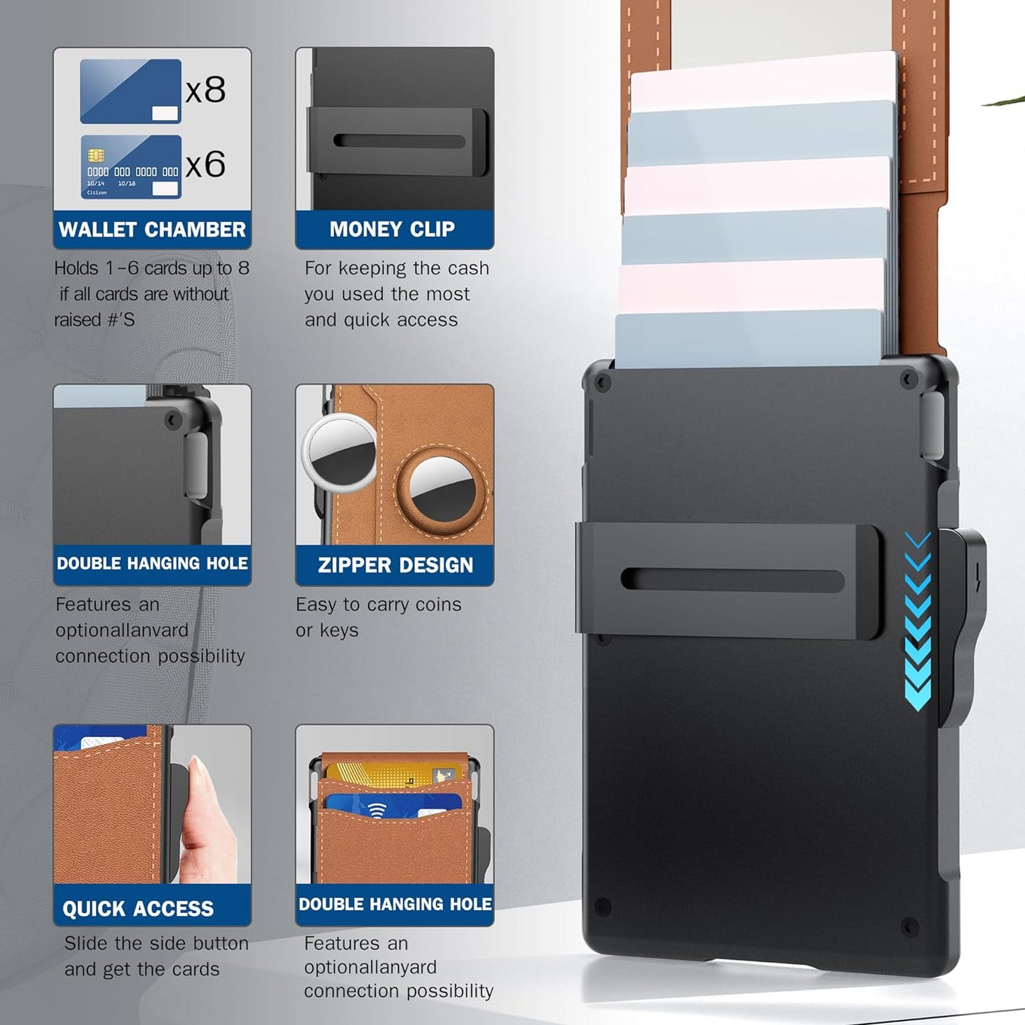 🎁Vyriška „AirTag“ piniginė – atlenkiamas aliuminio dėklas, pinigų segtukas, ploni odiniai skyriai, kreditinių kortelių dėklas, RFID blokavimas, minimalistinė sulankstoma piniginė-LT