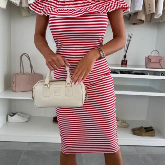 👗Κομψό γυναικείο φόρεμα αδυνατίσματος με βολάν στους ώμους - τέλειες καμπύλες✨-GR