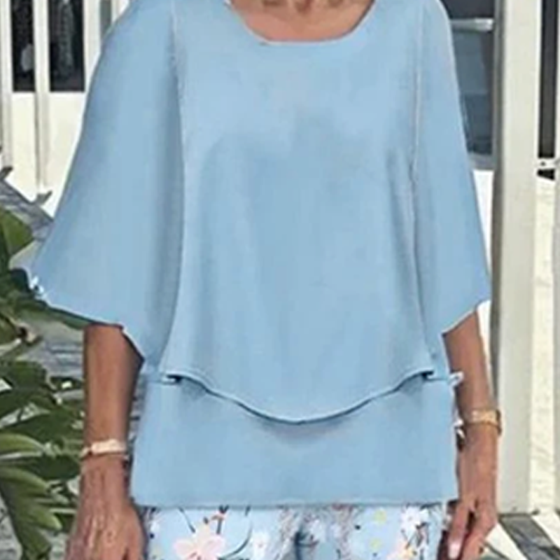💐Conjunto de pantalón estampado y top de cuello redondo-ES