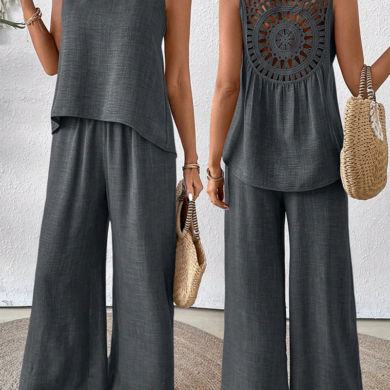 👖Top sin mangas + pantalón ancho-ES
