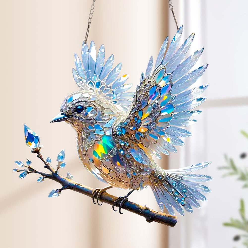 🎁🐦Krištoliniai dangaus mėlynojo paukščio spalvoti meno papuošalai-LT