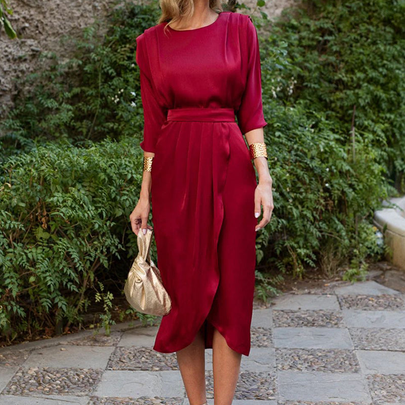 【S-4XL】👗Ühevärviline kõrge vöökohaga kleit🥰-EE