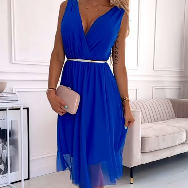 Vestido de gasa sin mangas con cuello en V-ES