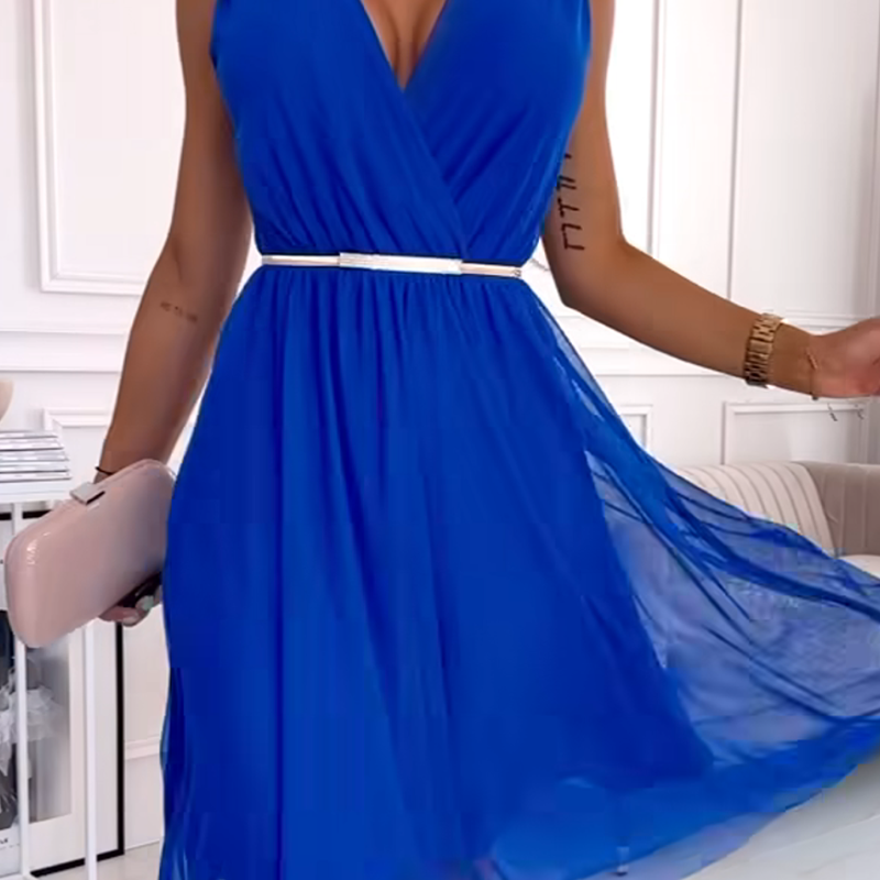 Vestido de gasa sin mangas con cuello en V-ES