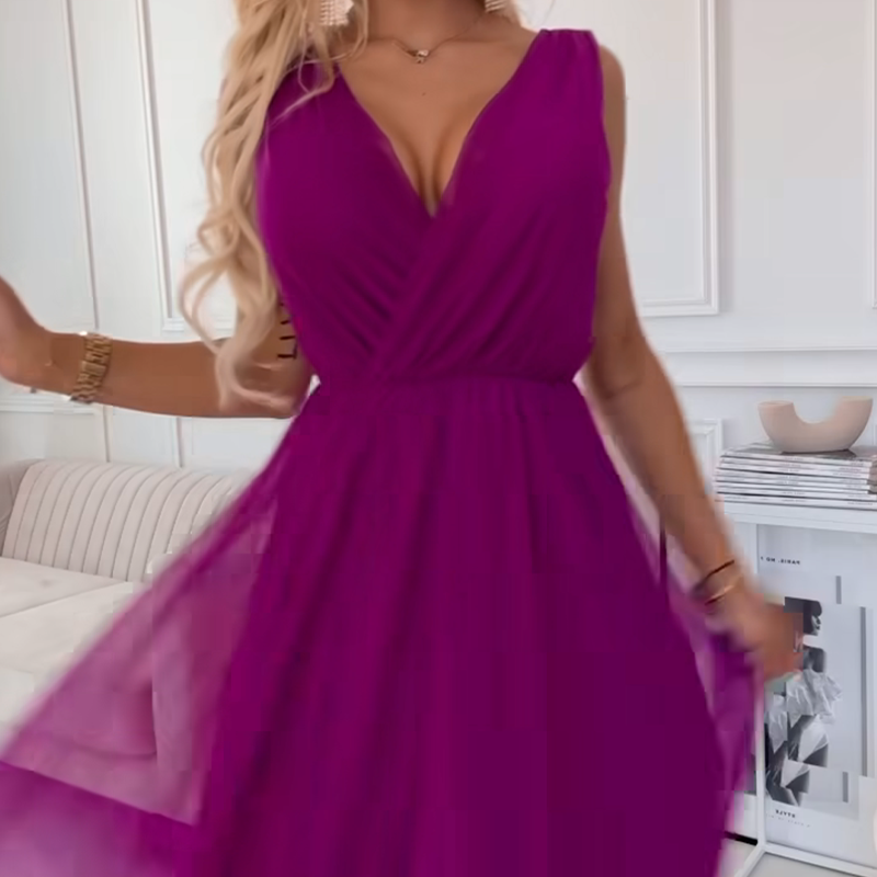 Vestido de gasa sin mangas con cuello en V-ES