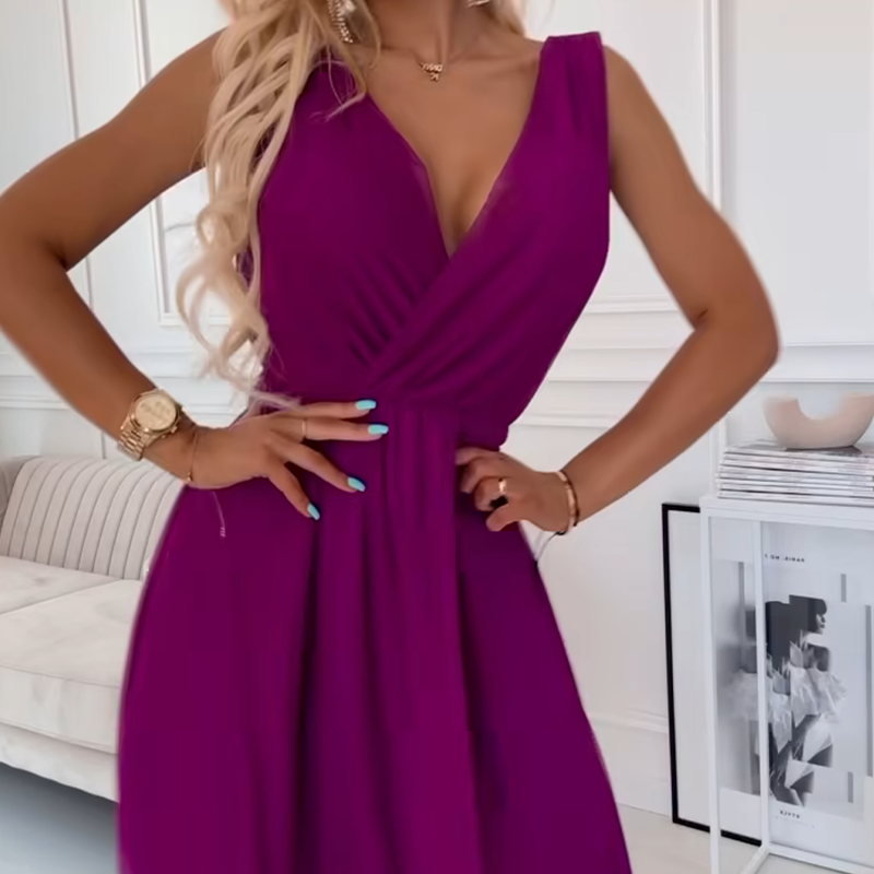 Vestido de gasa sin mangas con cuello en V-ES
