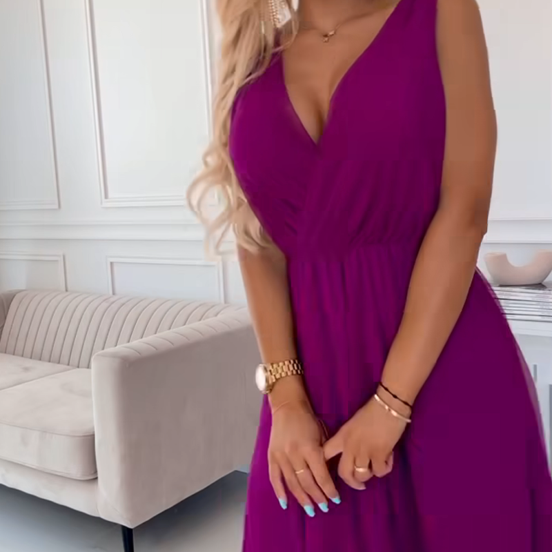 Vestido de gasa sin mangas con cuello en V-ES