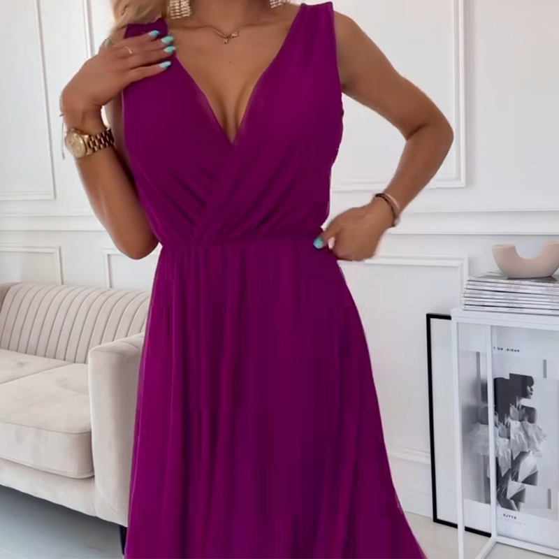 Vestido de gasa sin mangas con cuello en V-ES