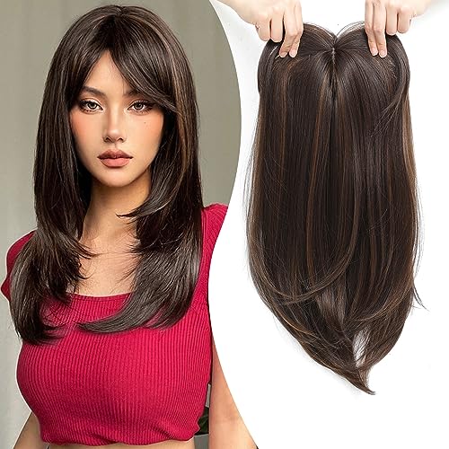 Peluca de capas superiores con flequillo para mujeres con cabello fino.-ES