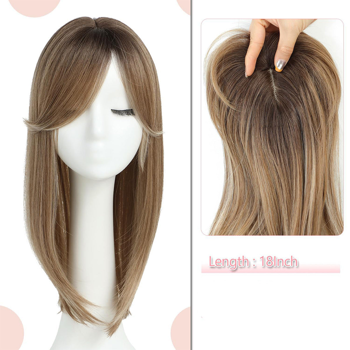 Peluca de capas superiores con flequillo para mujeres con cabello fino.-ES
