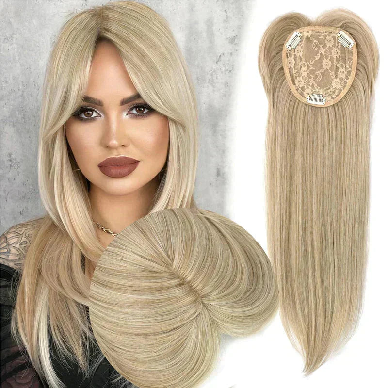 Peluca de capas superiores con flequillo para mujeres con cabello fino.-ES