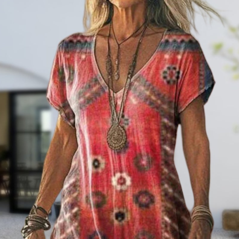 ✨Vestido de mujer con cuello en V y manga corta estampado-ES