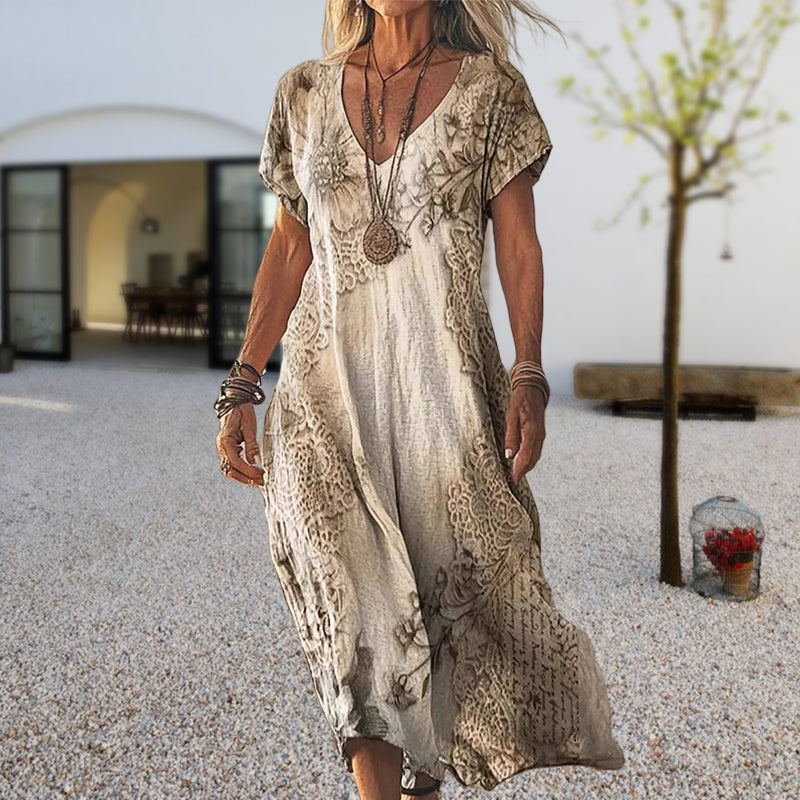 ✨Vestido de mujer con cuello en V y manga corta estampado-ES