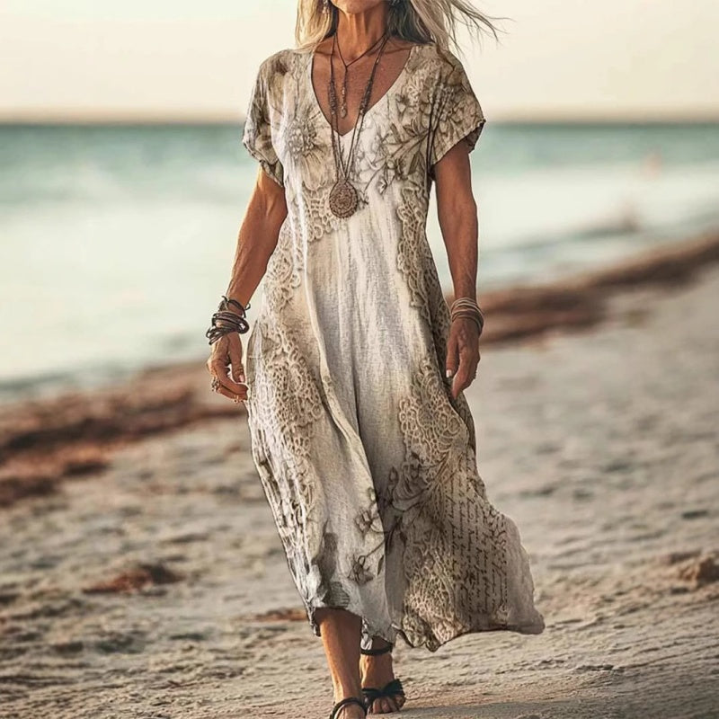 ✨Vestido de mujer con cuello en V y manga corta estampado-ES