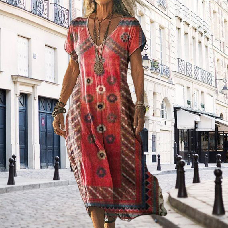 ✨Vestido de mujer con cuello en V y manga corta estampado-ES