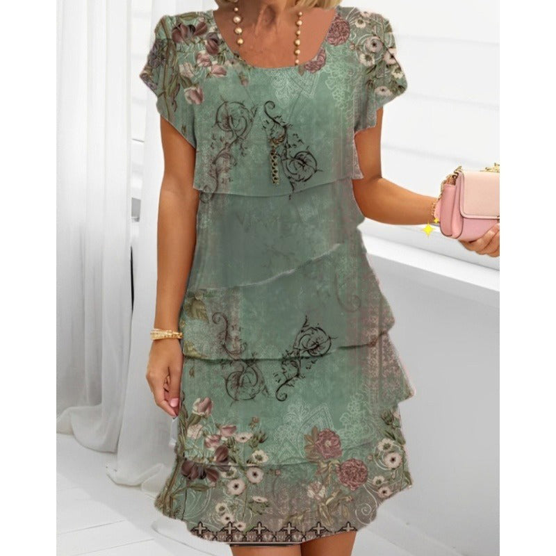 👗Elegantna haljina s okruglim izrezom i cvjetnim printom🌸-HR