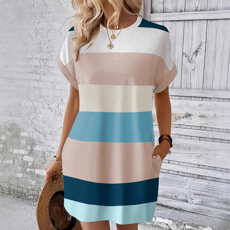 👗Ležerna ženska haljina s okruglim izrezom-HR