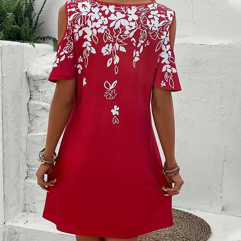 🌼【S-2XL】Vestido midi con estampado floral y mangas recortadas-ES