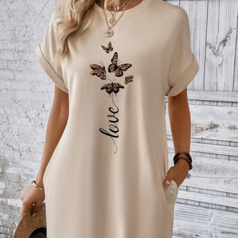 💖Vestido casual con escote redondo y mariposas bordadas-ES