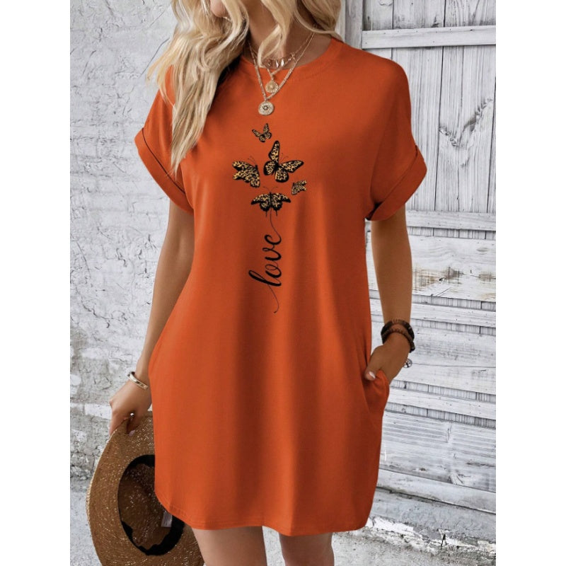💖Vestido casual con escote redondo y mariposas bordadas-ES