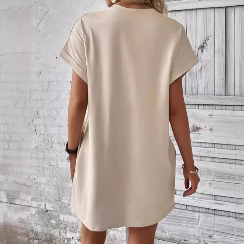 💖Vestido casual con escote redondo y mariposas bordadas-ES