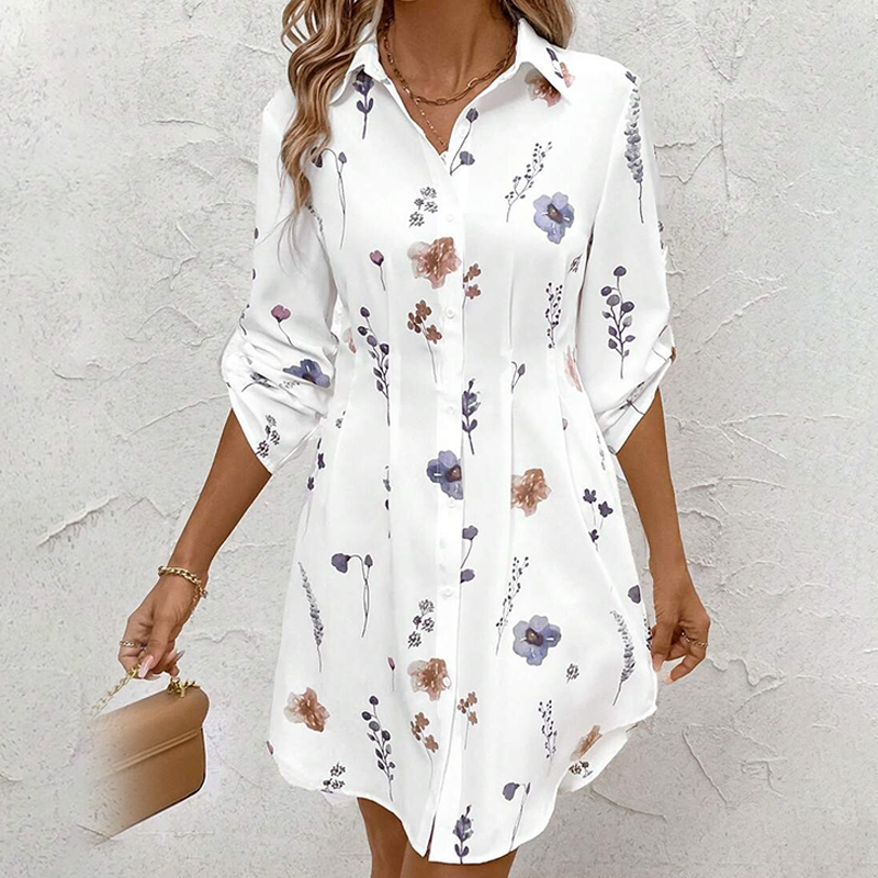 【S-XL】🌸Elegantiška gėlėta ilgomis rankovėmis A formos marškinių suknelė-LT