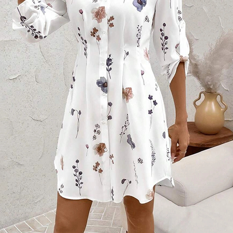 【S-XL】🌸Elegantiška gėlėta ilgomis rankovėmis A formos marškinių suknelė-LT