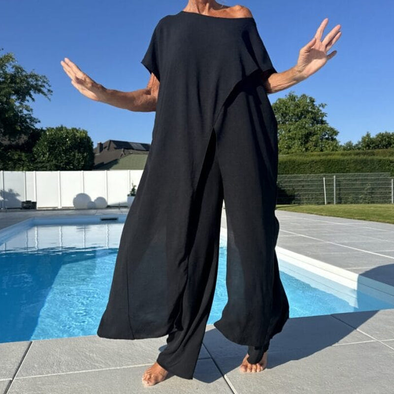 🌸Komplet enobarvnega top in hlač z odkritimi rameni-SI