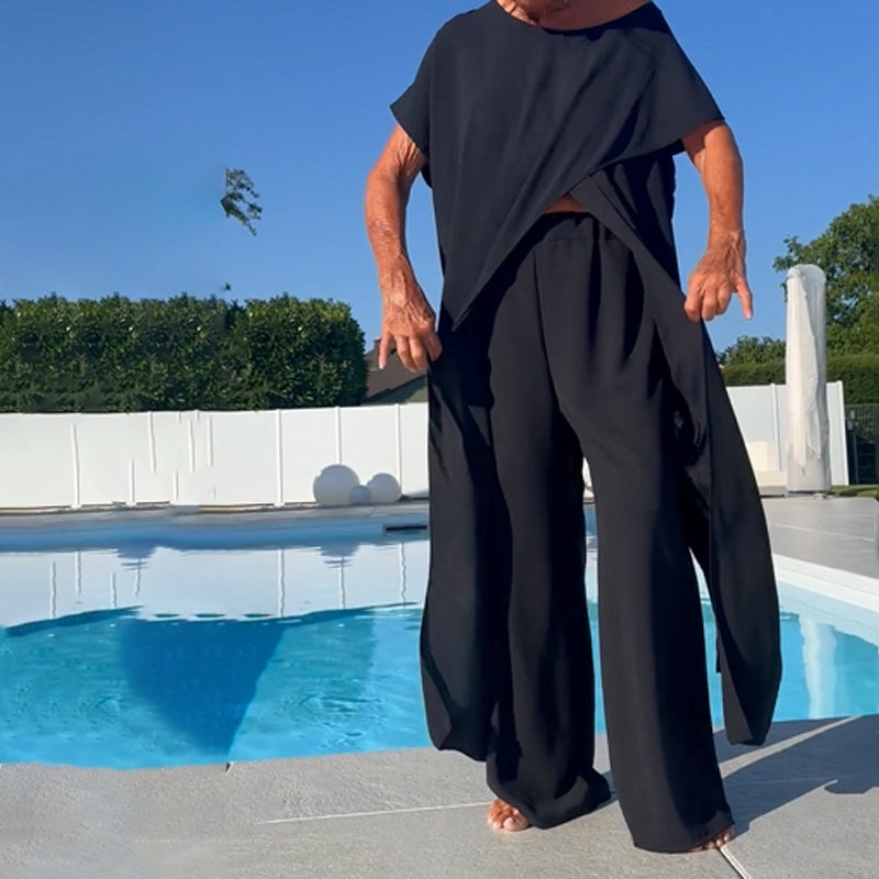 🌸Komplet enobarvnega top in hlač z odkritimi rameni-SI