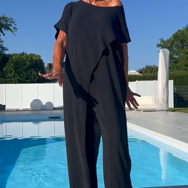 🌸Komplet enobarvnega top in hlač z odkritimi rameni-SI