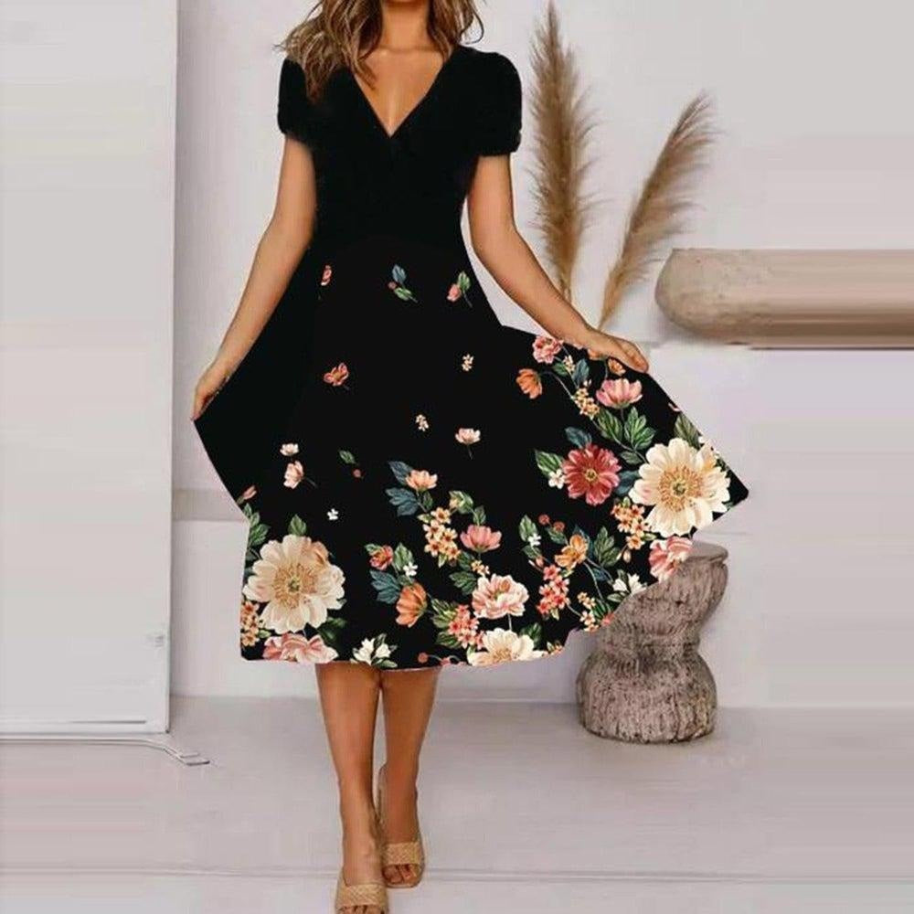 【S-4XL】🌺Ženska lepršava haljina s V-izrezom i printom-HR