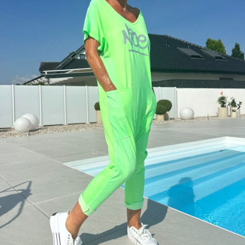 💖【S~5XL】Mono casual de talla grande con letras estampadas para mujer con bolsillos-ES