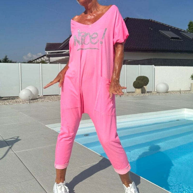 💖【S~5XL】Mono casual de talla grande con letras estampadas para mujer con bolsillos-ES