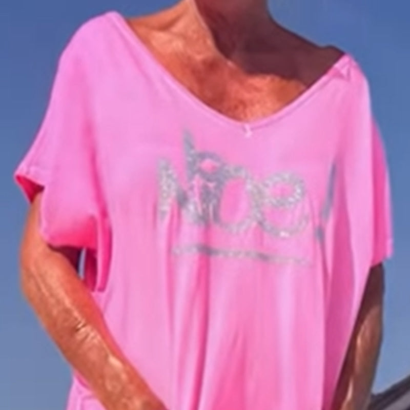 💖【S~5XL】Mono casual de talla grande con letras estampadas para mujer con bolsillos-ES