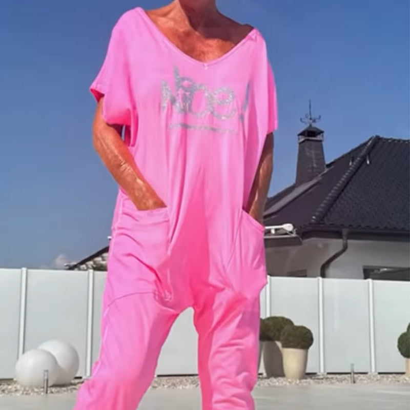 💖【S~5XL】Mono casual de talla grande con letras estampadas para mujer con bolsillos-ES