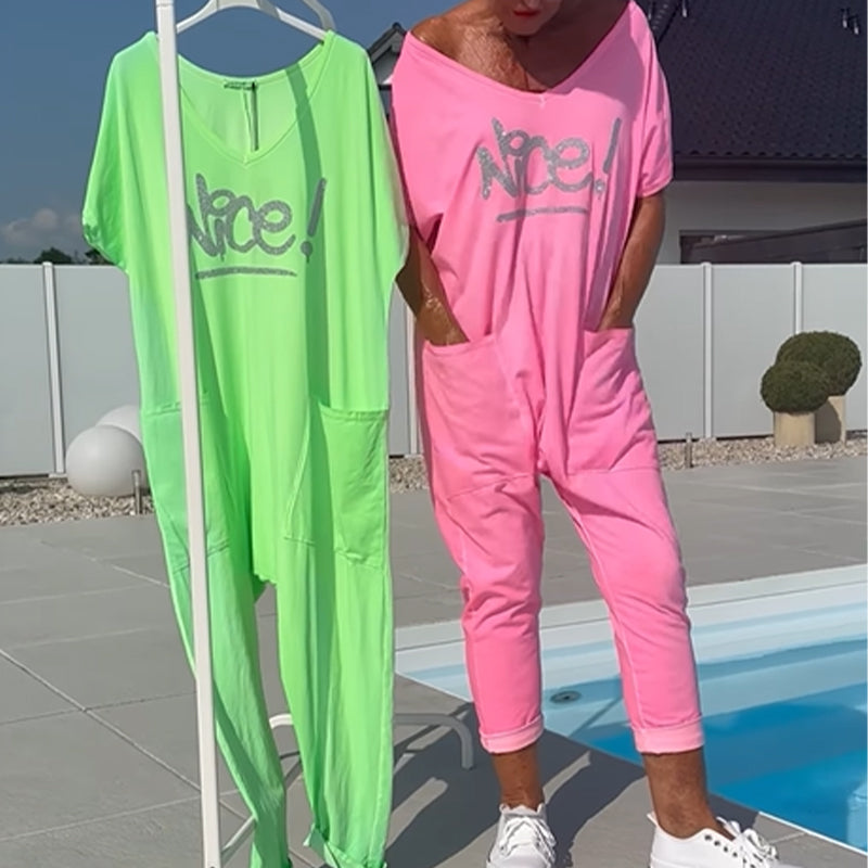💖【S~5XL】Mono casual de talla grande con letras estampadas para mujer con bolsillos-ES