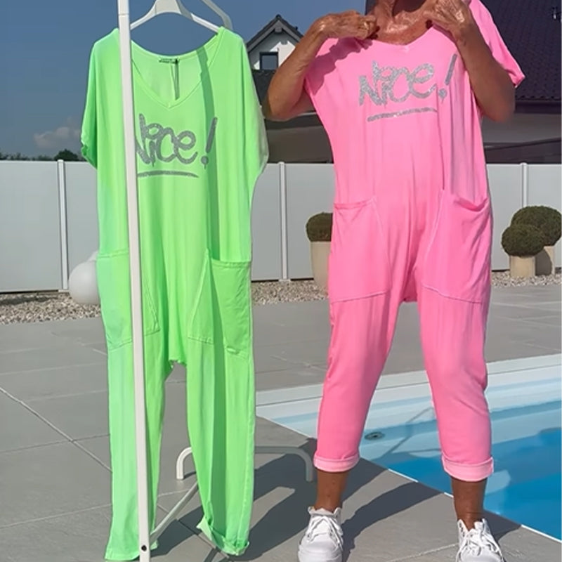 💖【S~5XL】Mono casual de talla grande con letras estampadas para mujer con bolsillos-ES