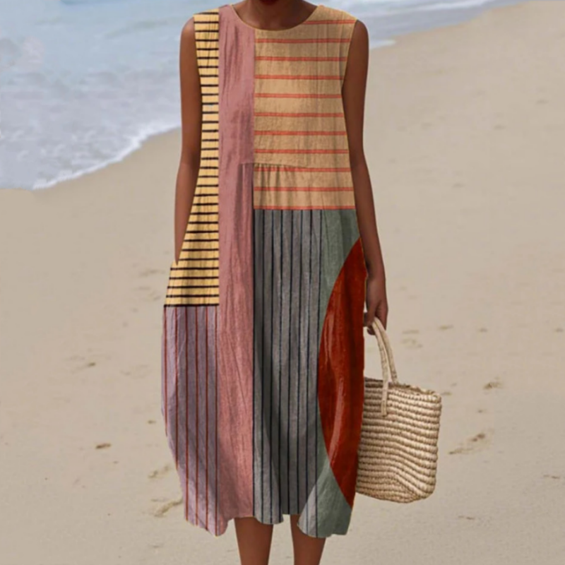 Vestido sin mangas de mujer de moda con escote redondo.-ES